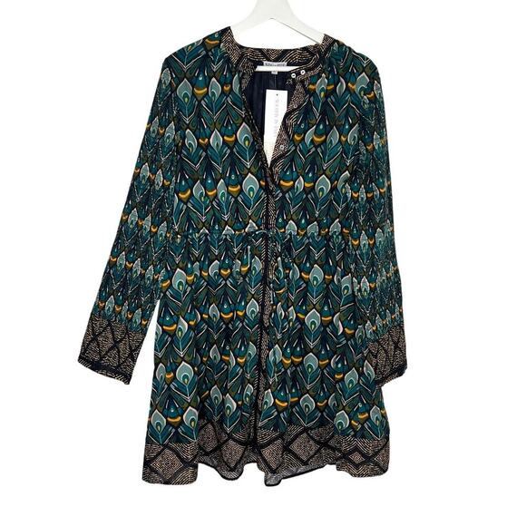 Mimi Seabrook King + Pitt NWT Catherine Peacock Print Dress Women's Size L - Picture 1 of 12